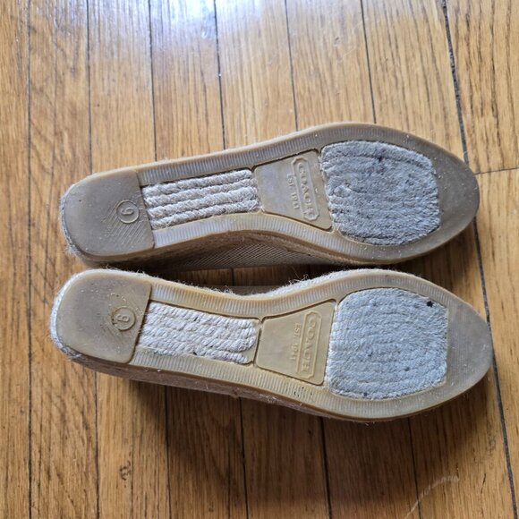 Coach Ireena Espadrilles Wedge Canvas Beige Monogram Bow Shoes Size 9 - Picture 10 of 14